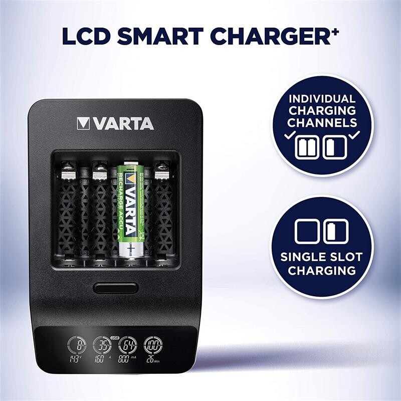 Мережевий зарядний пристрій Varta LCD Smart Plus Charger + 4 х Ni-Mh AA 2100 mAh (57684101441)