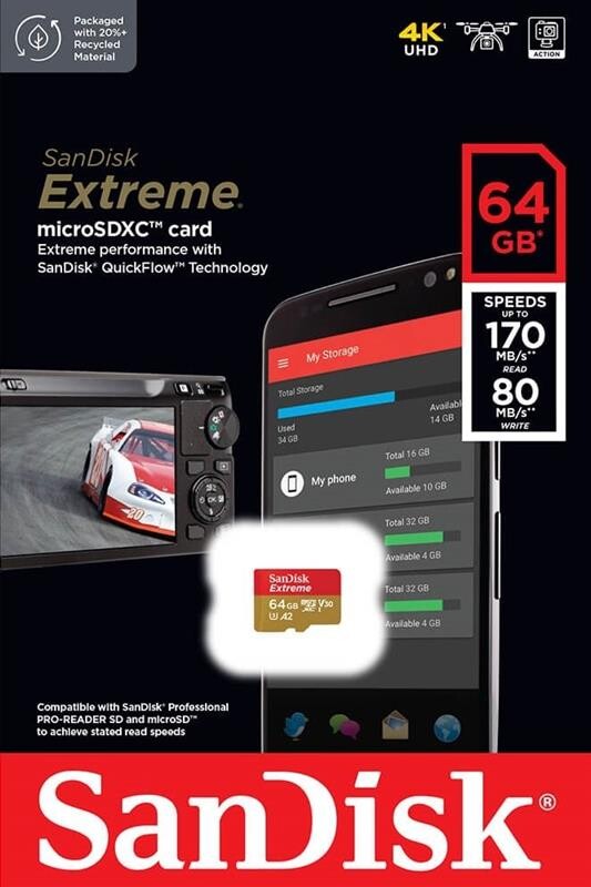 Карта памяти MicroSDXC 64GB C10 UHS-I SanDisk Extreme V30 U3 R170/W80MB/s (SDSQXAH-064G-GN6AA)