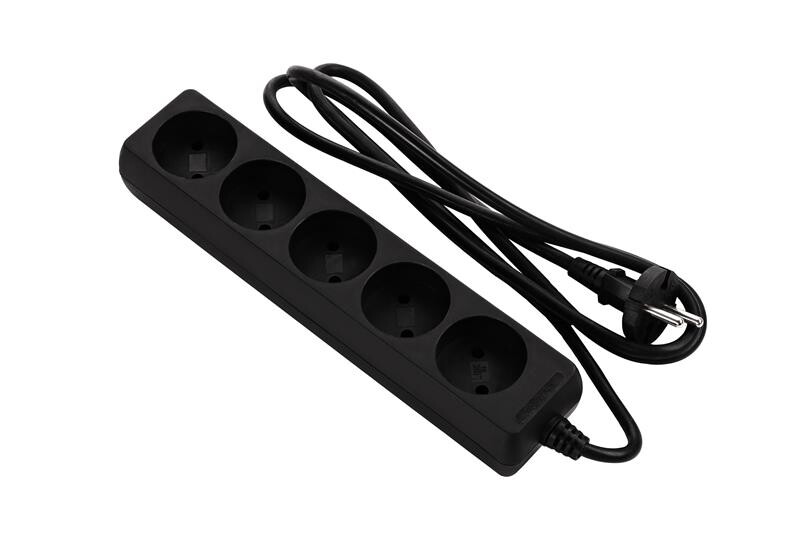 Сетевой удлинитель 2E 5XCEE7/17, 2G*1.0мм, 1.5м, black