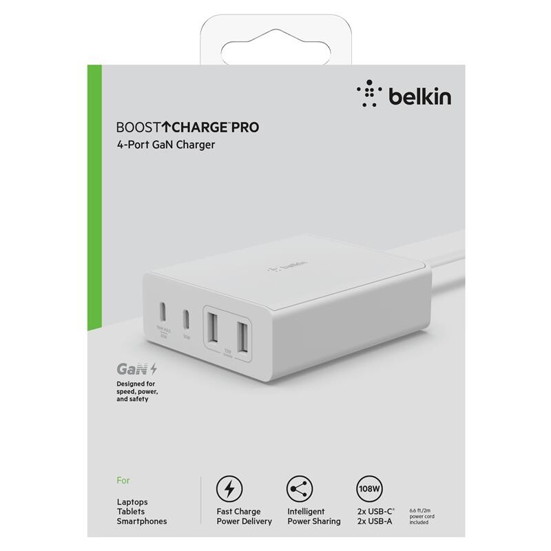 Мережевий зарядний пристрій Belkin Home Charger 108W Dual USB-С/USB-A (WCH010VFWH)