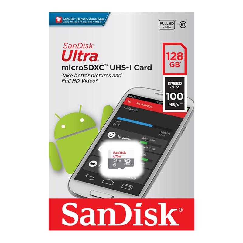 Карта пам`яті MicroSDXC 128GB UHS-I Class 10 SanDisk Ultra R100/W10MB/s (SDSQUNR-128G-GN6MN)