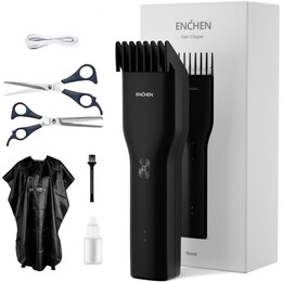 Машинка для стрижки Xiaomi Enchen Boost Black Set + Пеньюар и ножницы