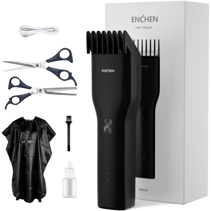 Машинка для стрижки Xiaomi Enchen Boost Black Set + Пеньюар и ножницы