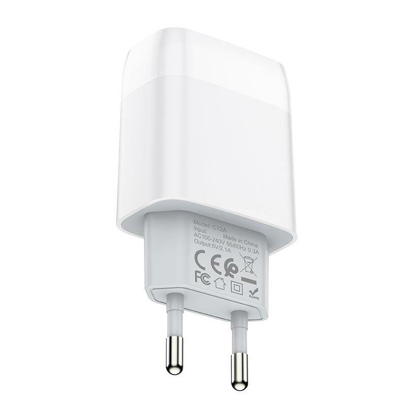Зарядное устройство Hoco C72A Glorious (1USB, 2.1А) White (6931474713018) + кабель Type-C