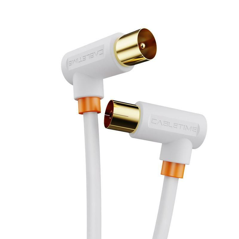 Кабель Cabletime Телевизионный, 2m, Г-образный 90 градусов Male to Female, 75OHM, White (CF35L)