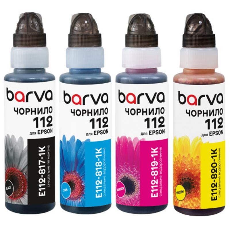 Комплект чорнил Barva Epson 112, флакон OneKey (1K), BK/C/M/Y (E112-1K-MP) 4х100 мл