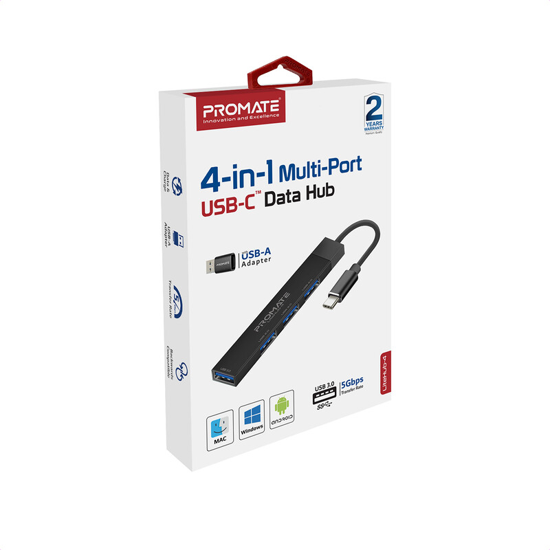 Концентратор USB Promate LiteHub USB-C Black (litehub-4.black)