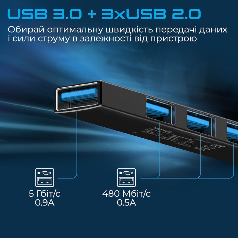 Концентратор USB Promate LiteHub USB-C Black (litehub-4.black)