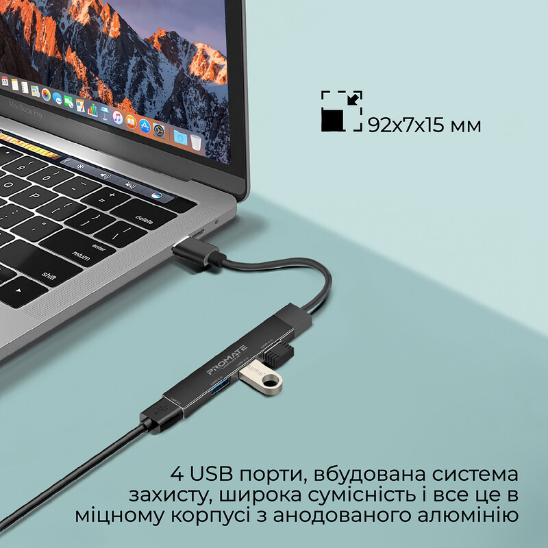 Концентратор USB Promate LiteHub USB-C Black (litehub-4.black)