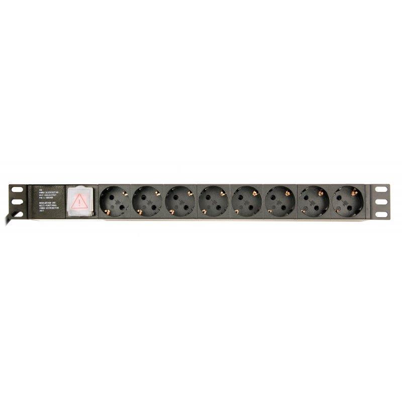 Блок розеток EnerGenie 19" 1U (EG-PDU-014) алюм. корп.,  8 розеток,  16A, 3м, черный, вилка Schuko
