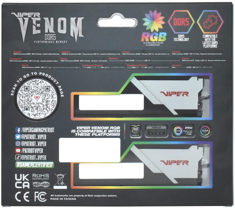 Модуль памяти DDR5 2x16GB/6000 Patriot Viper Venom RGB (PVVR532G600C36K)