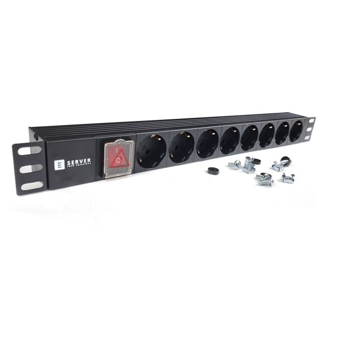 Блок розеток EServer 1U 19" (WT-2261A-GER-8WAY-WO) 8 розеток, Black