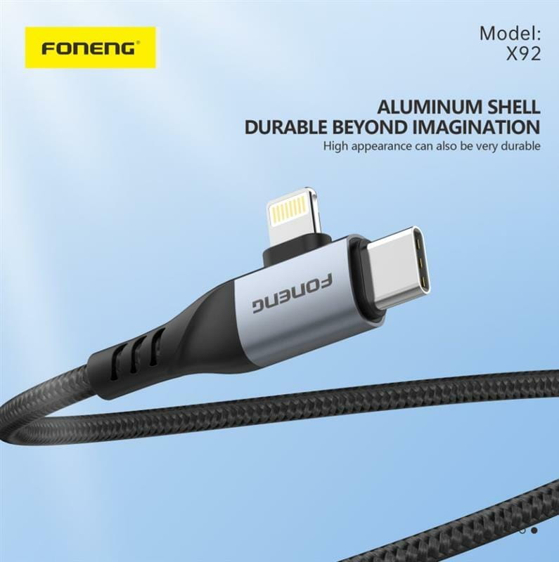 Кабель Foneng X92 4-in-1 (60W) USB/USB-C - USB-C/Lightning (M/M), 1 м, Black (X92-CA-FIO)