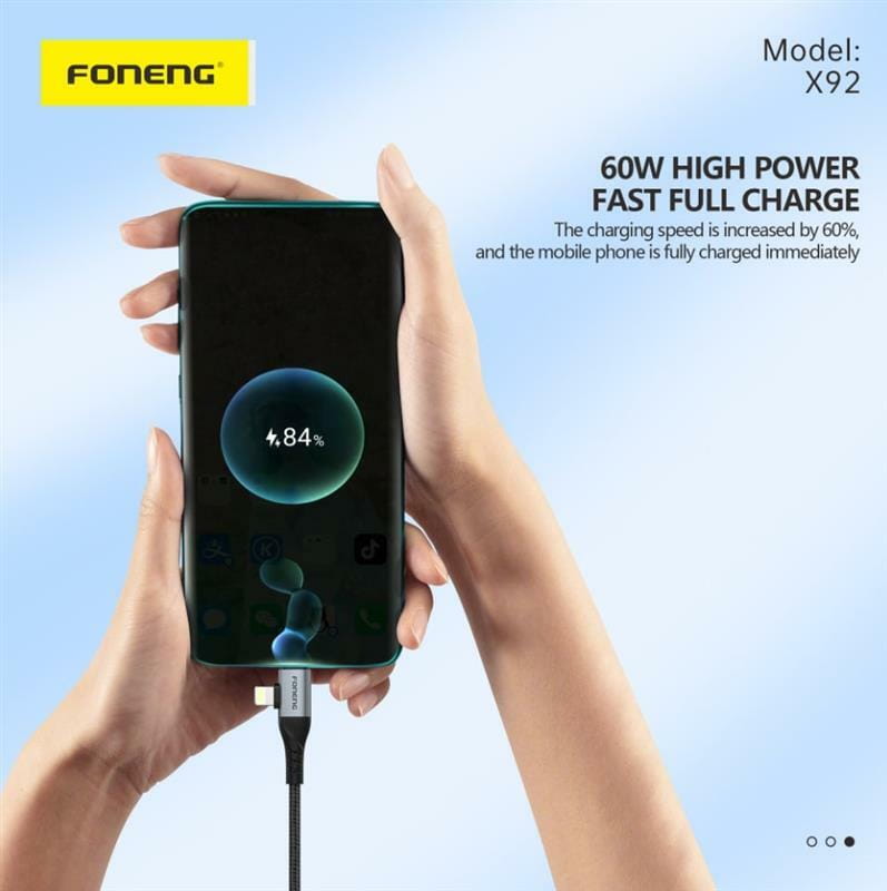 Кабель Foneng X92 4-in-1 (60W) USB/USB-C - USB-C/Lightning (M/M), 1 м, Black (X92-CA-FIO)
