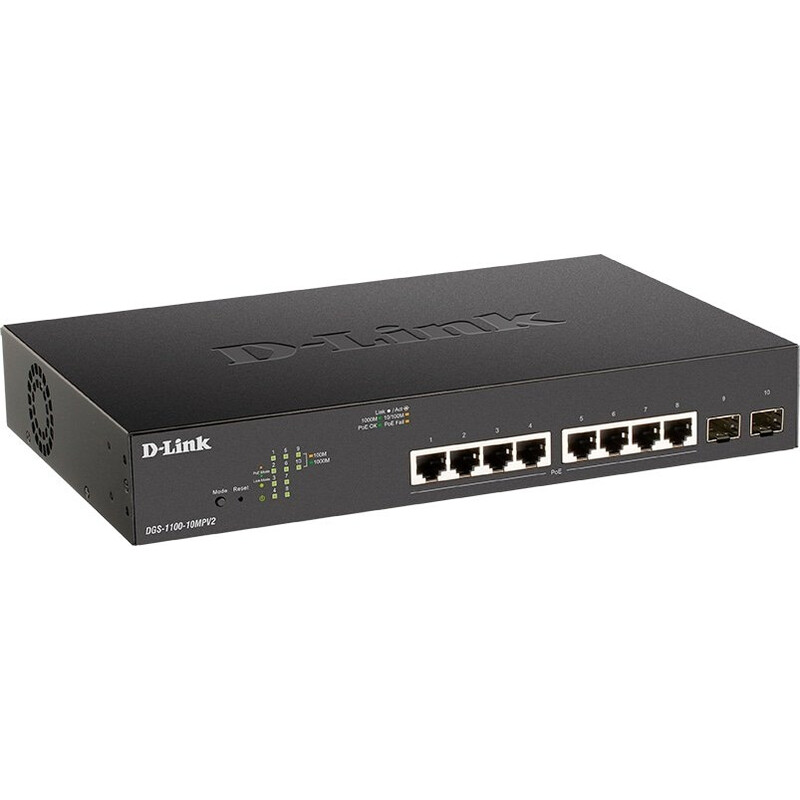 Комутатор D-Link DGS-1100-10MPV2 (8x1GE PoE, 2xSFP, max PoE 130W, EasySmart)