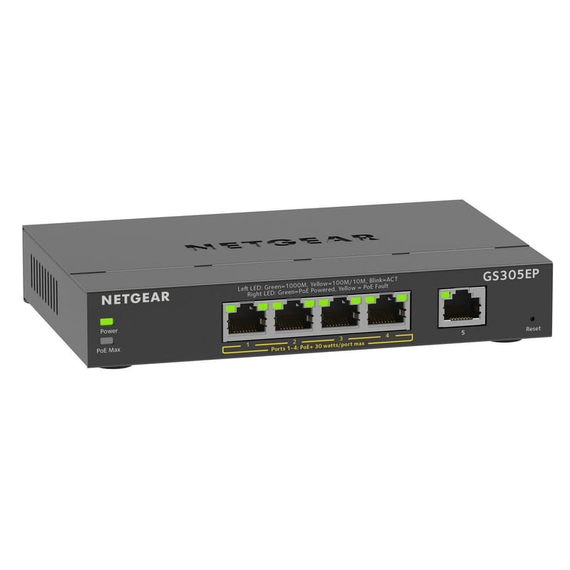 Коммутатор Netgear GS305EP-100PES (4xGE PoE+, 1xGE, max PoE 63W, управляемый)