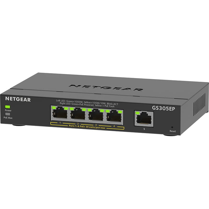Коммутатор Netgear GS305EP-100PES (4xGE PoE+, 1xGE, max PoE 63W, управляемый)