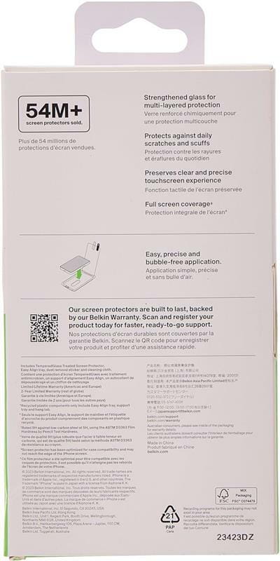 Захисне скло Belkin TemperedGlass Screen Protection для Apple iPhone 15/14 Pro (OVA135ZZ)
