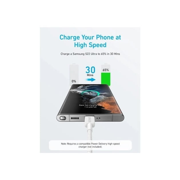 Кабель Anker 322 USB-C - USB-C, 1.8 м, White (A81F6H21)