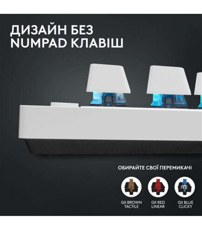 Клавiатура бездротова Logitech G PRO X TKL Lightspeed White Tactile (920-012148)