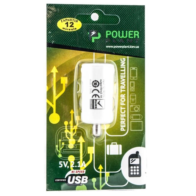 Автомобільний зарядний пристрій PowerPlant (1xUSB 2.1A) White (DV00DV5037)