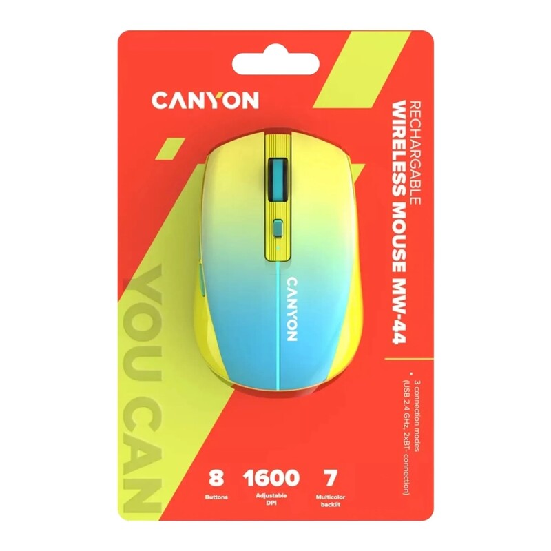Миша бездротова Canyon MW-44 LED Rechargeable Wireless/Bluetooth Yellow Blue (CNS-CMSW44UA)