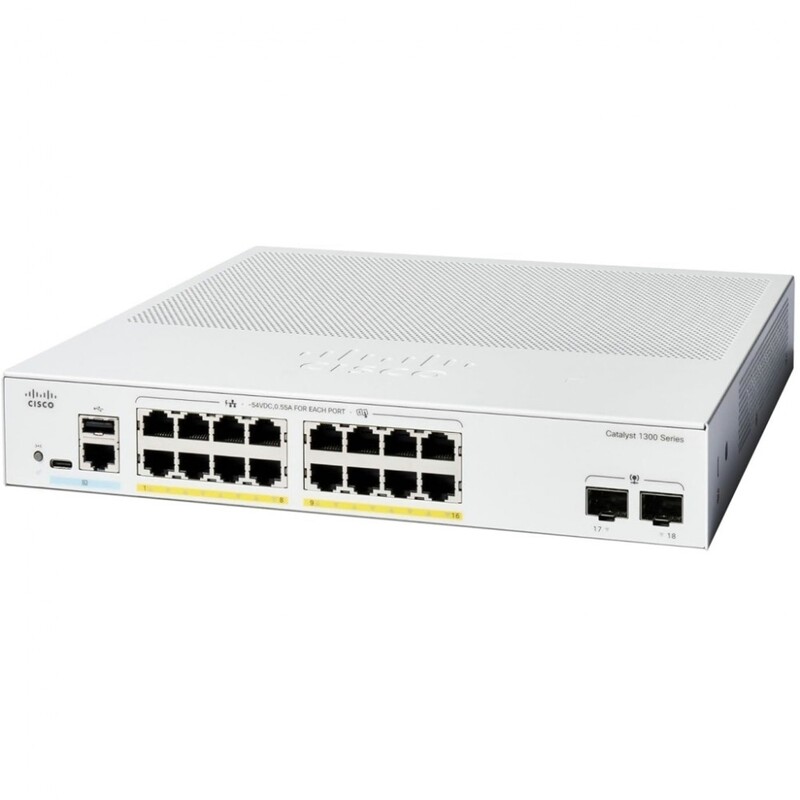 Коммутатор Cisco Catalyst C1300-16P-2G (16хGE PoE, 2xGE SFP, 120 Вт, USB, управляемый)