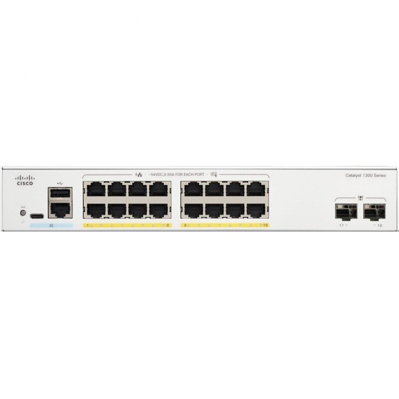 Коммутатор Cisco Catalyst C1300-16P-2G (16хGE PoE, 2xGE SFP, 120 Вт, USB, управляемый)