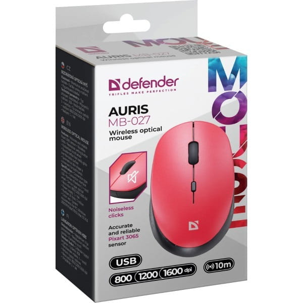 Мышь беспроводная Defender Auris MB-027 Red (52026)