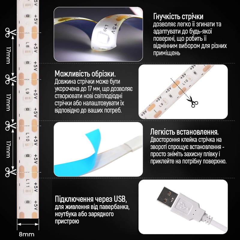Світлодіодна стрічка ColorWay з живленням від USB холодний білий 3 м (CW-LD03)