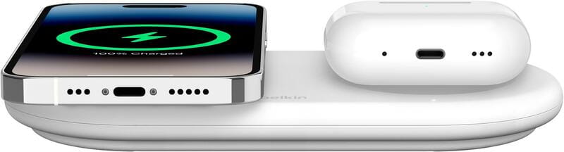 Безпровідний зарядний пристрій Belkin 2в1 Pad Qi2 White (WIZ021VFWH)