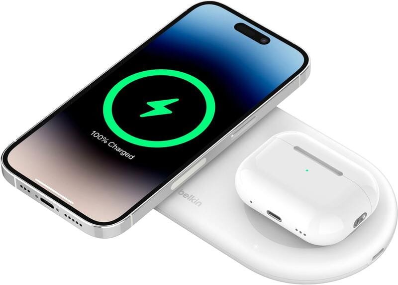 Безпровідний зарядний пристрій Belkin 2в1 Pad Qi2 White (WIZ021VFWH)