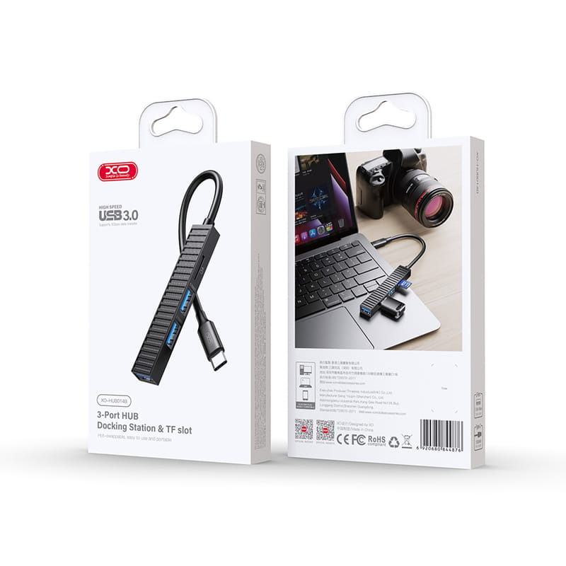 USB-хаб XO USB Type-C 3-в-1 (HUB014B.black)