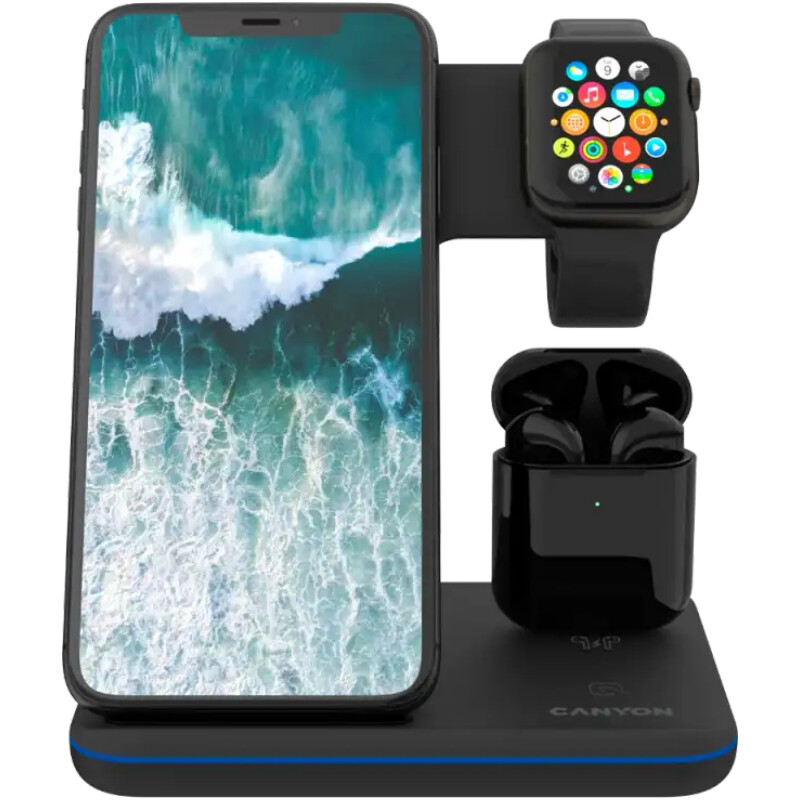 Бездротовий зарядний пристрій Canyon WS-302 15W 3in1 Black (CNS-WCS302B)
