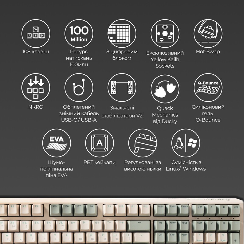 Клавіатура Ducky One 3 Cherry MX Brown UA USB Matcha Cream (DKON2108-BUAPXМAEGGC1)
