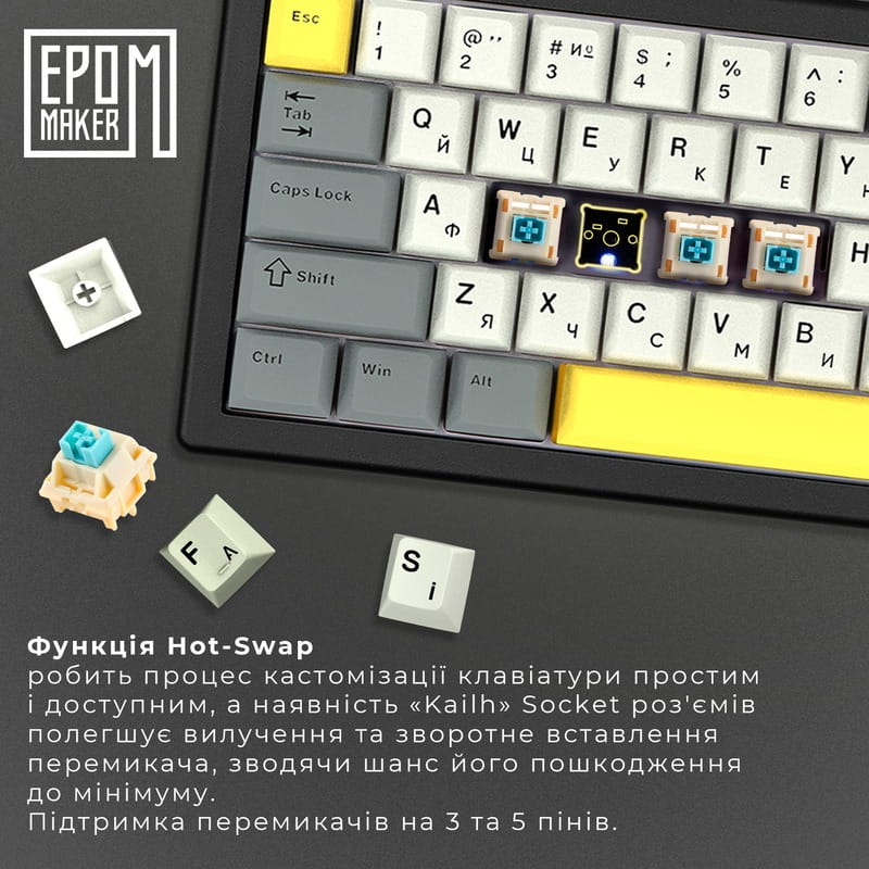 Клавиатура беспроводная Epomaker EK68 65% Budgerigar V2 Switch Hot-Swap (2.4G/BT/USB) RGB UA Black (EK68-B-BV2)