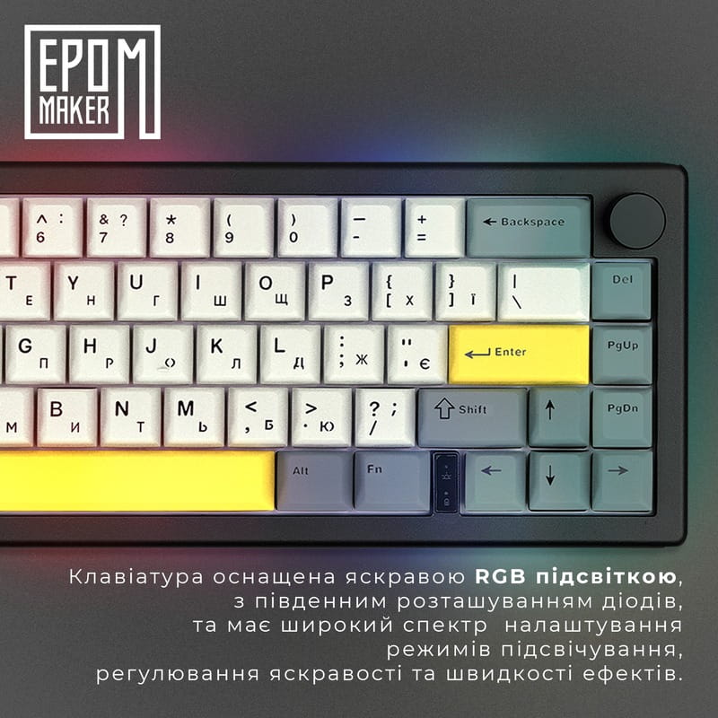 Клавиатура беспроводная Epomaker EK68 65% Budgerigar V2 Switch Hot-Swap (2.4G/BT/USB) RGB UA Black (EK68-B-BV2)