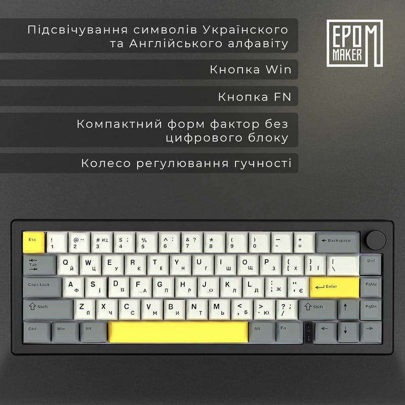 Клавиатура беспроводная Epomaker EK68 65% Budgerigar V2 Switch Hot-Swap (2.4G/BT/USB) RGB UA Black (EK68-B-BV2)