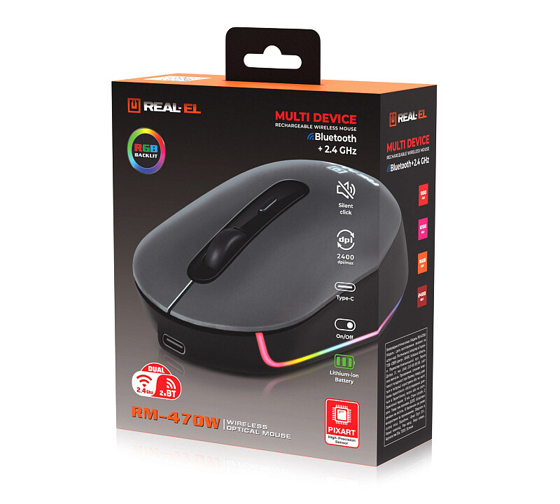 Миша бездротова REAL-EL RM-470W Dark Gray
