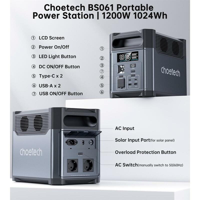 Зарядная станция Choetech BS061 1024Wh, 1200W (BS061-EU-GY)