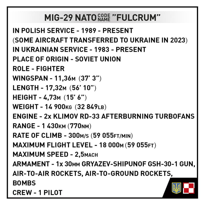 Конструктор COBI Літак МіГ-29 (UA/PL) Fulcrum, 550 деталей (COBI-5840)
