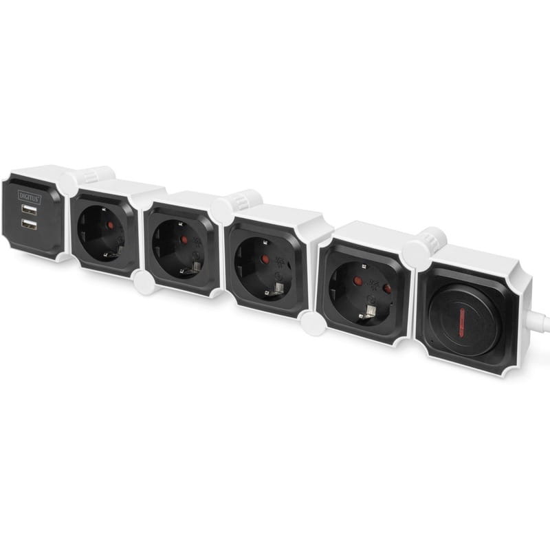 Фільтр живлення Digitus DA-70620 4 розетки, 2 USB, 1.6 м, Black/White