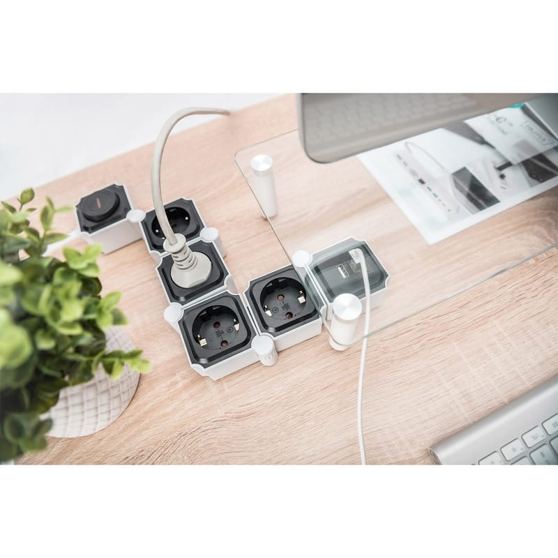 Фільтр живлення Digitus DA-70620 4 розетки, 2 USB, 1.6 м, Black/White
