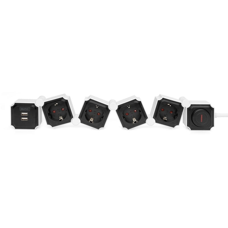 Фільтр живлення Digitus DA-70620 4 розетки, 2 USB, 1.6 м, Black/White
