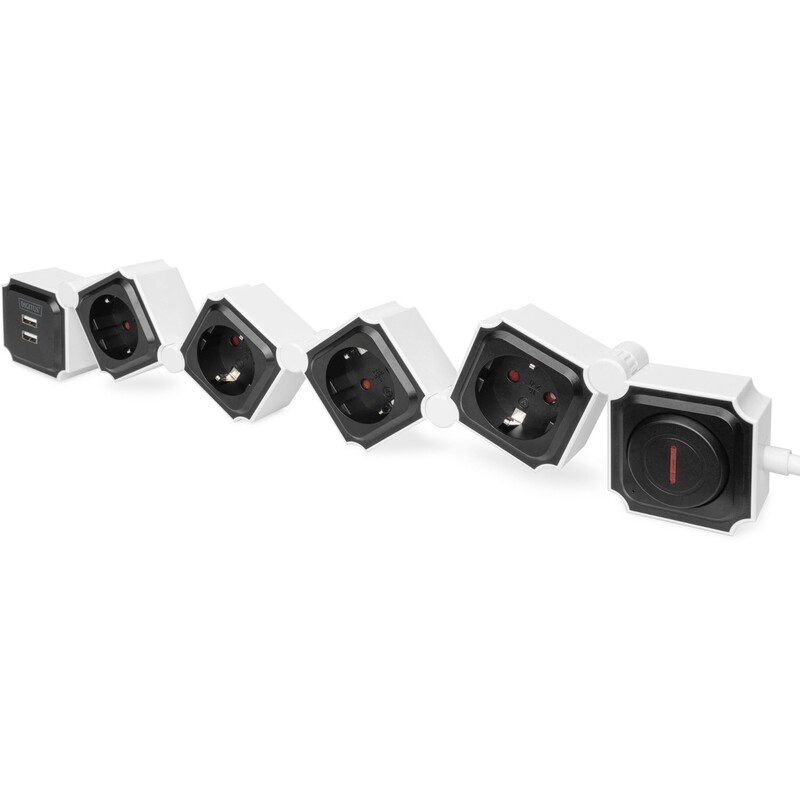 Фільтр живлення Digitus DA-70620 4 розетки, 2 USB, 1.6 м, Black/White