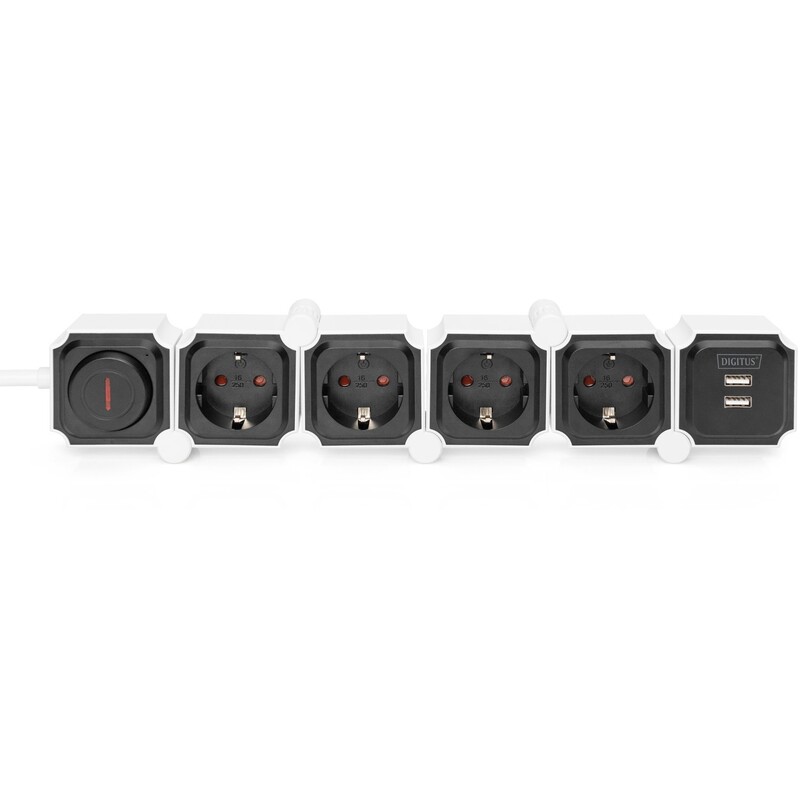 Фільтр живлення Digitus DA-70620 4 розетки, 2 USB, 1.6 м, Black/White