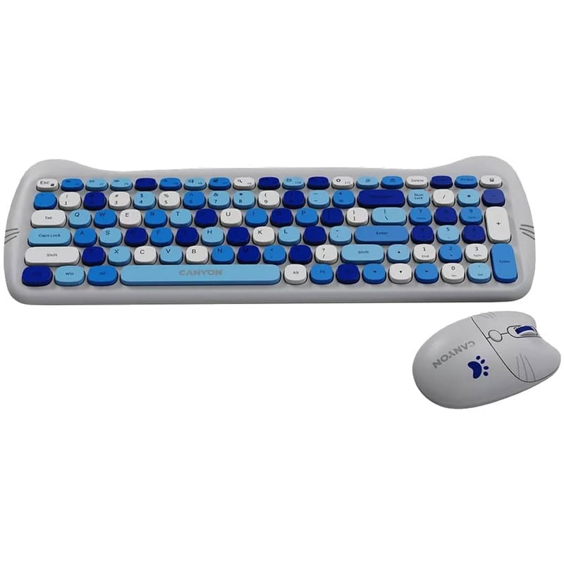 Комплект беспроводной (клавиатура, мышь) Canyon HSET-W6 Kitty Edition Blue (CNS-HSETW6BL)