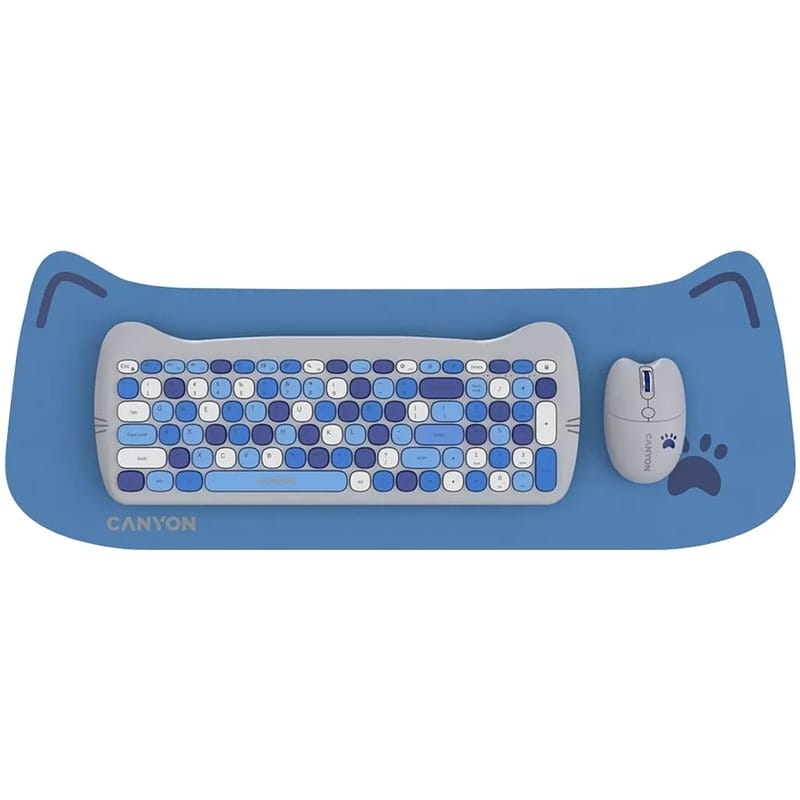 Комплект беспроводной (клавиатура, мышь) Canyon HSET-W6 Kitty Edition Blue (CNS-HSETW6BL)