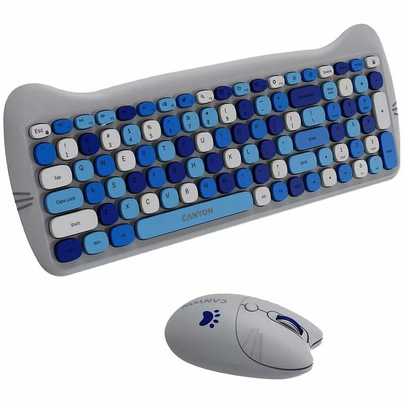 Комплект беспроводной (клавиатура, мышь) Canyon HSET-W6 Kitty Edition Blue (CNS-HSETW6BL)
