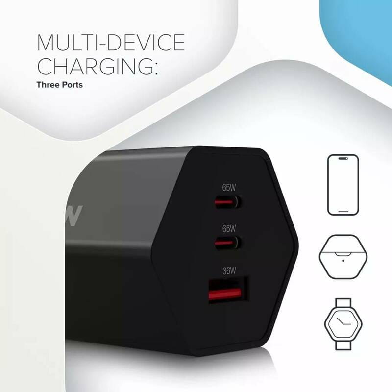 Мережевий зарядний пристрій Canyon Exagon 65 GaN 65W 2xPD 1xQC EU Black (CND-CHAHEX65B)